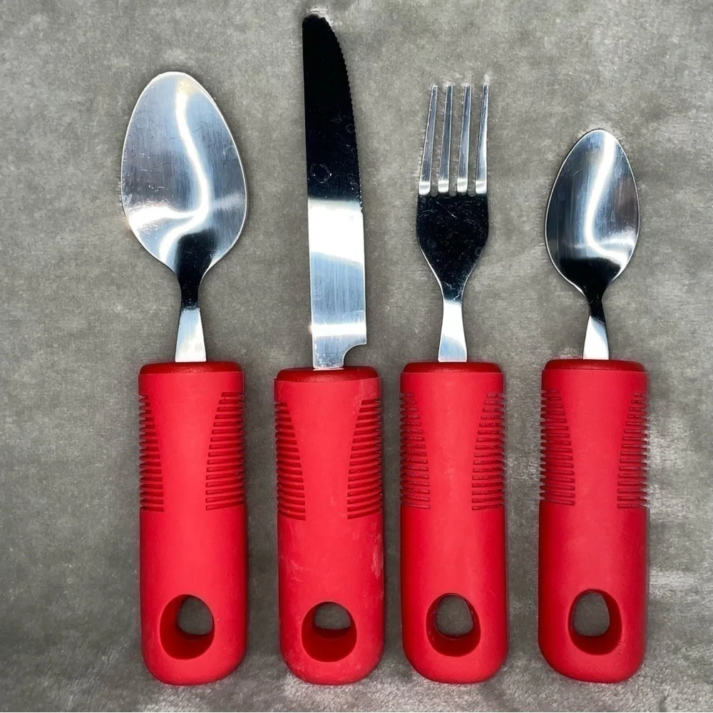Adaptive Extra Large Easy Grip Stainless Steel Silverware Set 4 Piece Red